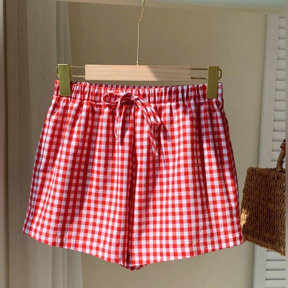 Red Gingham Checkered Shorts